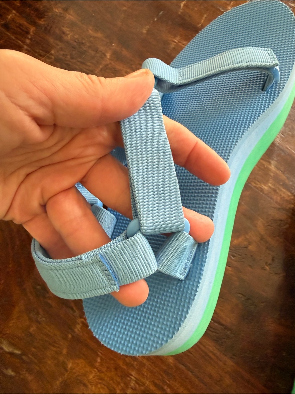 Teva Blue and Green Strap Platform Sandals - Picture 10 of 12